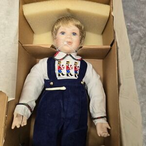 Ashton Drake Galleries Porcelain Patrick Doll Toy Soldier Navy Corduroy Overalls